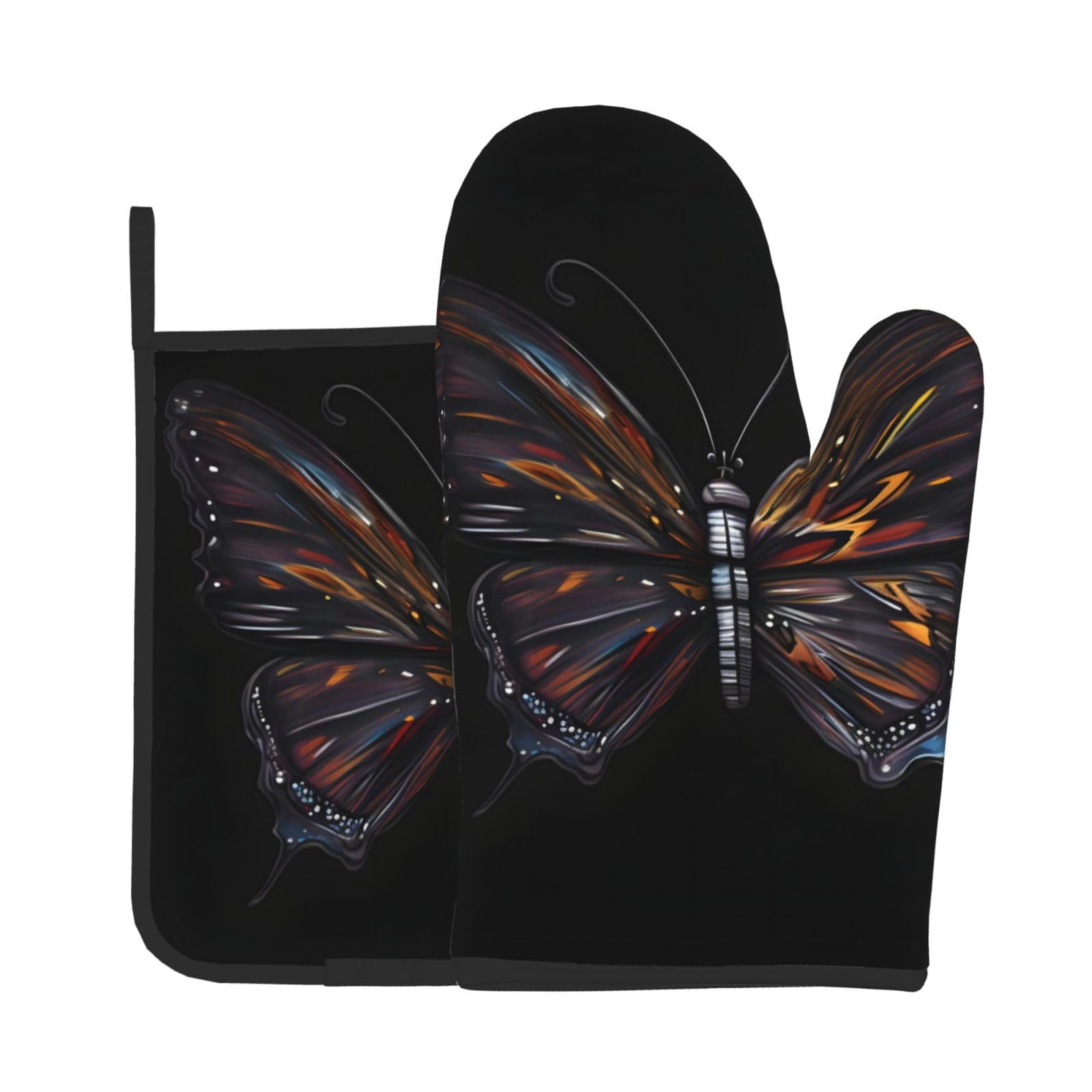 Oven Mitts and Potholders Set of 2 for Kitchen Baking Cooking GrayMystery Butterfly Thick and Durable