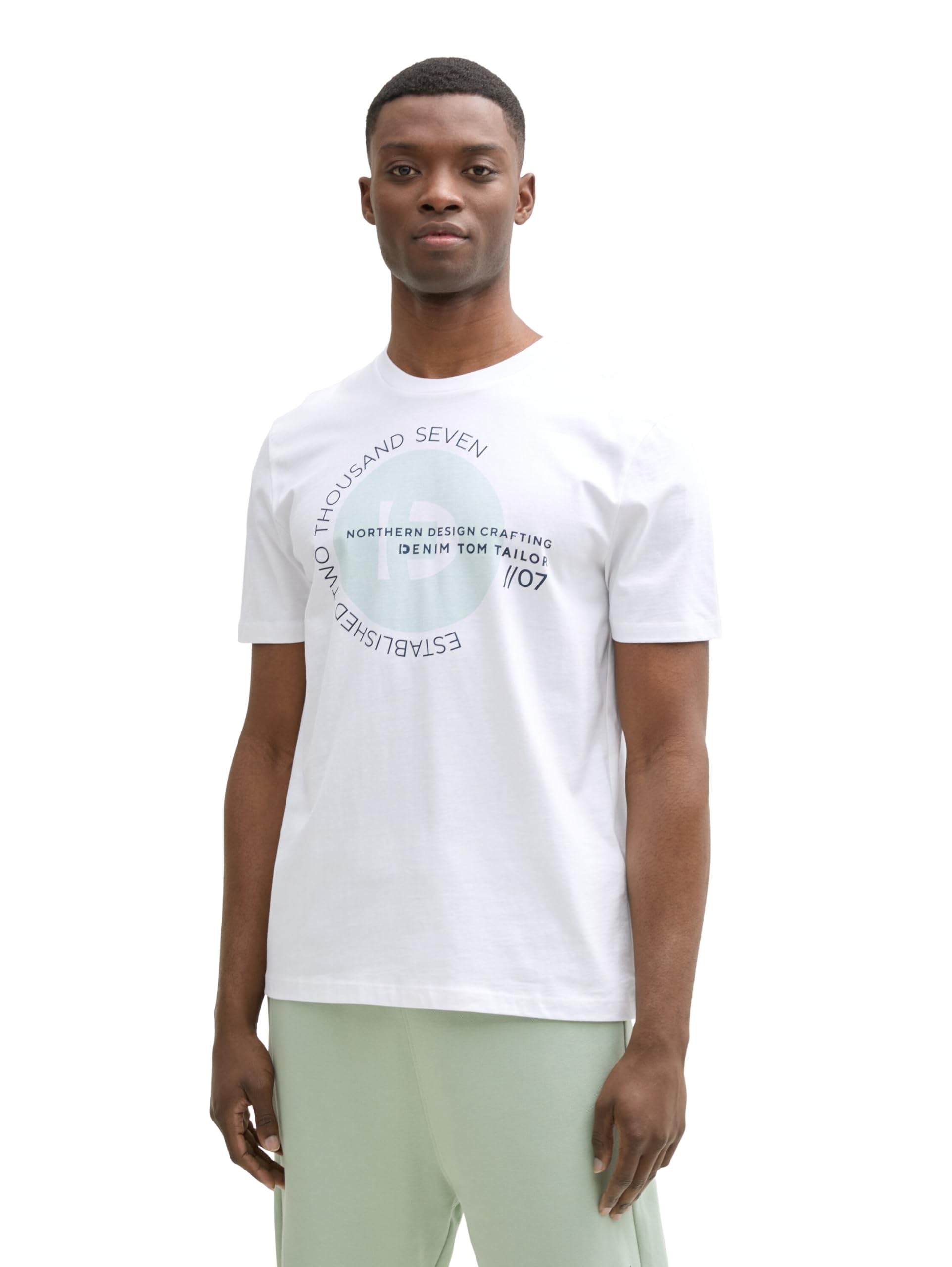 Tom Tailor Denim Herren Basic T-Shirt mit Logo-Print