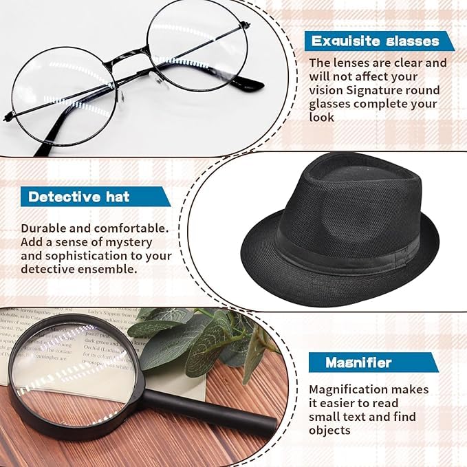 Dazzroi 5 Pcs Black Detective Costume Accessories Set - Image 3
