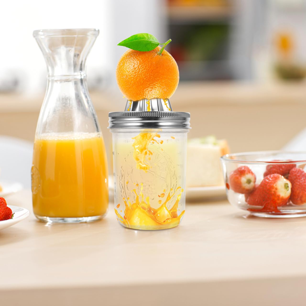 UPKOCH Jar Citrus Juicer Squeezer: 480 ml, acero inoxidable, manual de limonada y zumo de naranja