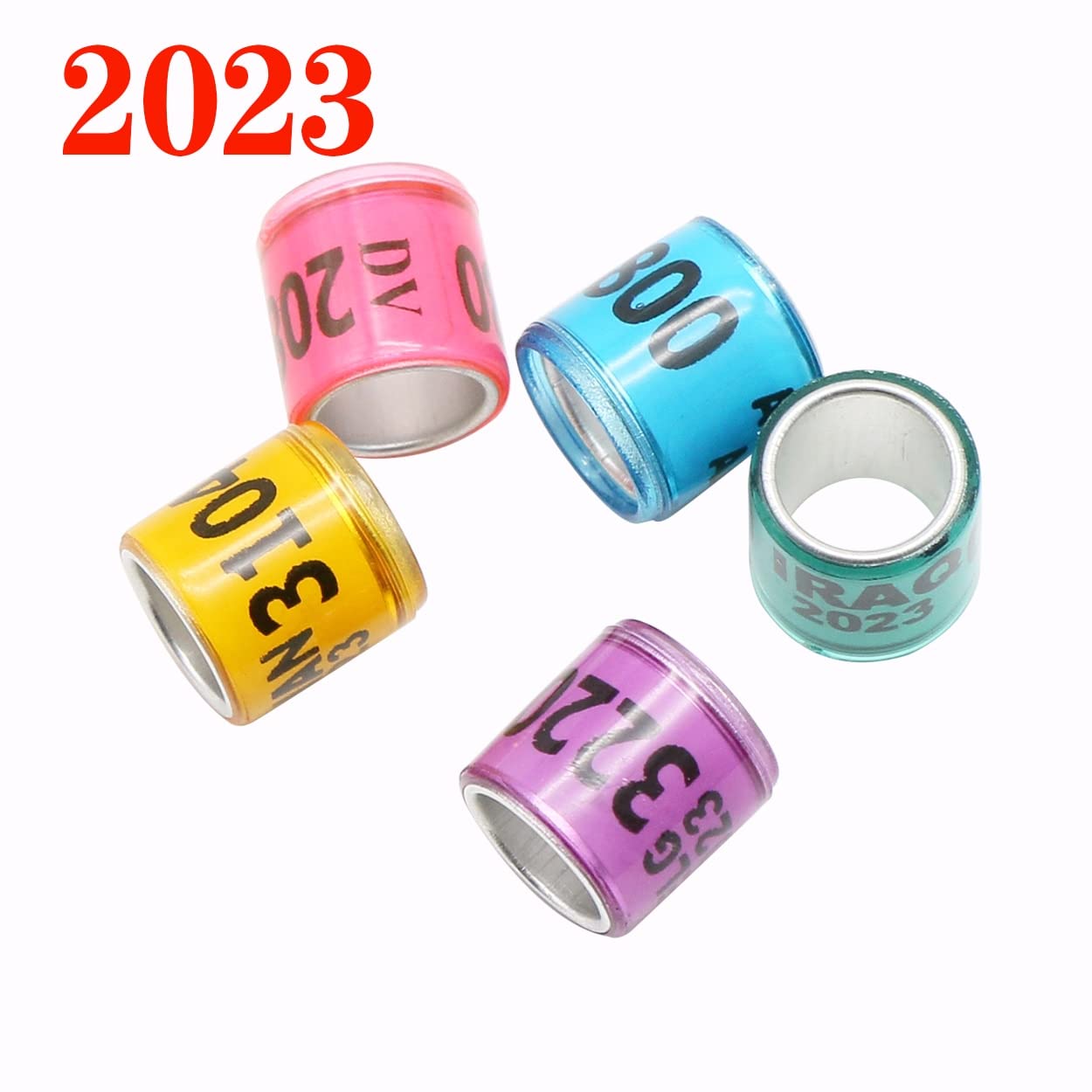 HUFFA 1000 Uds con número 2023 Anillo de pie de Paloma de plástico de Aluminio Anillo de pájaro Mensajero señalización de pie de Paloma Llevar círculo de identificación (Color : 1000PCS-04)