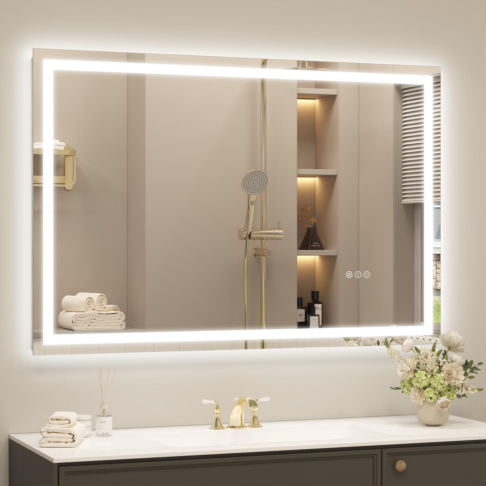 48x32 LED Lighted Bathroom Mirror for Vanity Wall