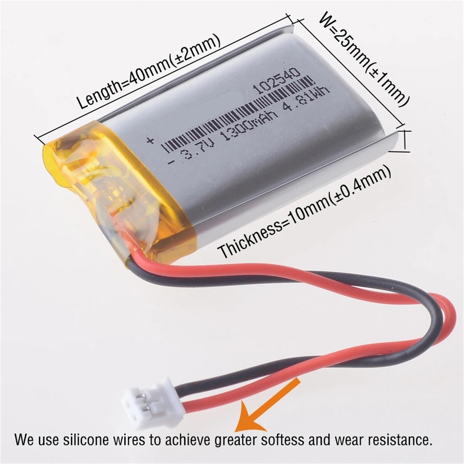 102540 3,7 V 1300 mAh 1 Unidad(2.0 2p Cable 10CM)