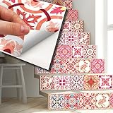 Walplus Carrelage Autocollant Rose Marocaine Rouge, 24 Pièces 15x15cm, Crédence Adhésive Cuisine Salle de Bains, Papier Adhésif en PVC