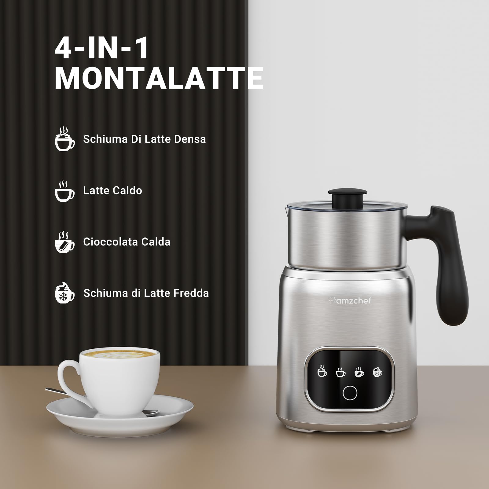AMZCHEF Montalatte Elettrico 4-in-1 - Per Cappuccino E Latte Art - Foto 12