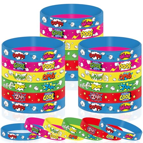 RoundFunny 30 Pcs Hero Party Favor Silicone Bracelets Piñata Fillers for Kids Classroom Prizes Carnival Goodie Bag Stuffers Goodie Rewards Hero Theme Birthday Party Supplies Decorations Gifts