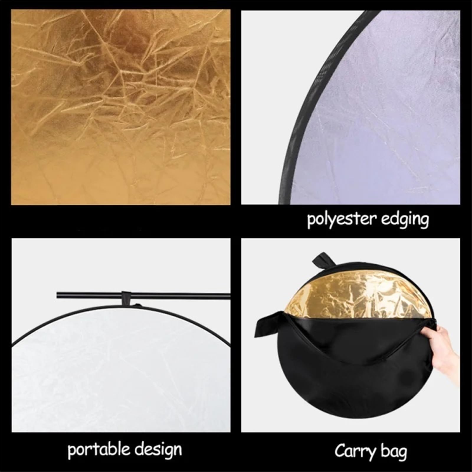 Reflector RF01 de 24 Pulgadas, 5 en 1, 30 cm, 60, 80 y 110, Plateado, Blanco Dorado, portátil, Plegable, luz, Redondo, for fotografía Estudio(5in1-60CM)