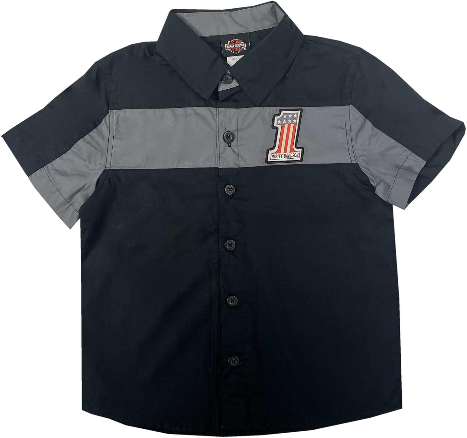 Harley-Davidson Little Boys' #1 Short Sleeve Button Work Shop Shirt - Black
