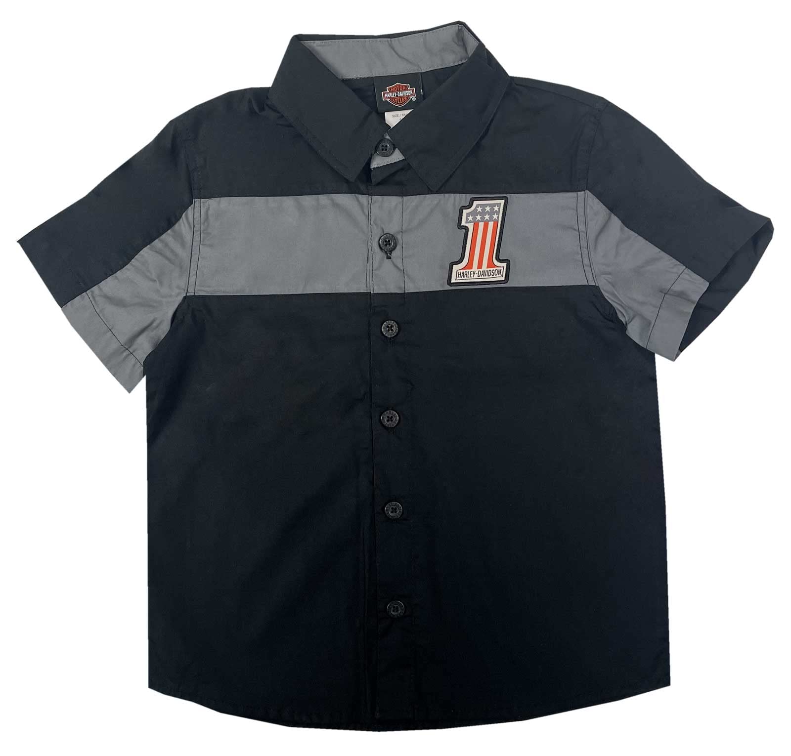 Harley-Davidson Little Boys' #1 Short Sleeve Button Work Shop Shirt - Black