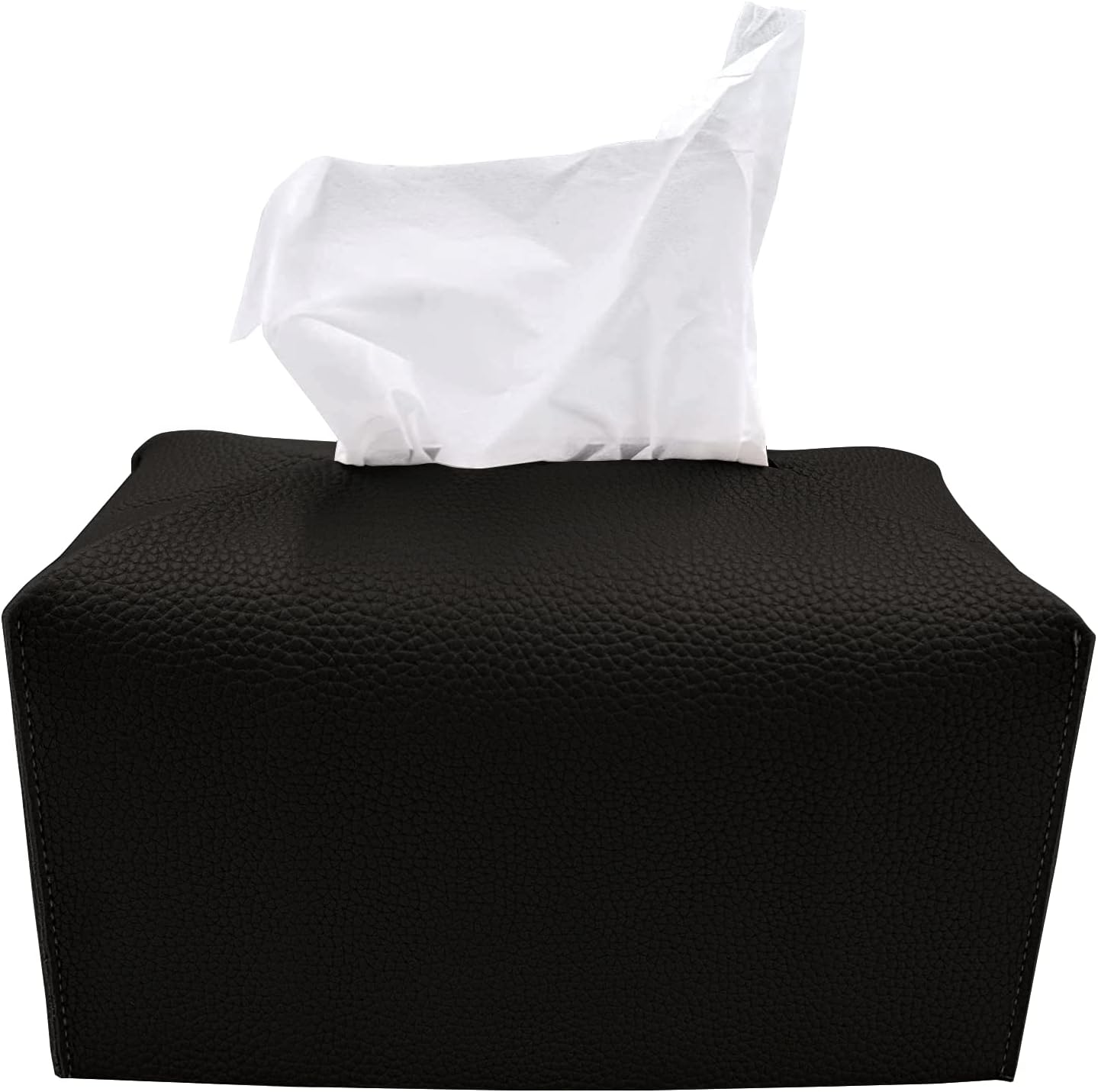 Carrotez Tissue Box Cover, [Refined] Modern PU Leather Rectangular Tissue Box Holder - Decorative Holder/Organizer for Bathroom Vanity Countertop, Night Stands, Office Desk 9.5"X5"X5" - Black