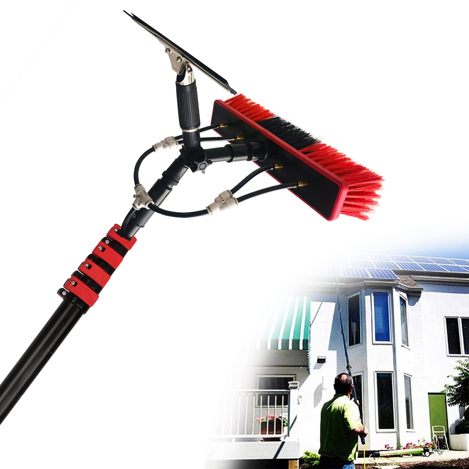 GTHTUHFD 20Ft Telescopic Window Cleaning Pole Water Fed Brush For Solar Panel And Conservatory Roof Extendable Cleaner Kit,24FT