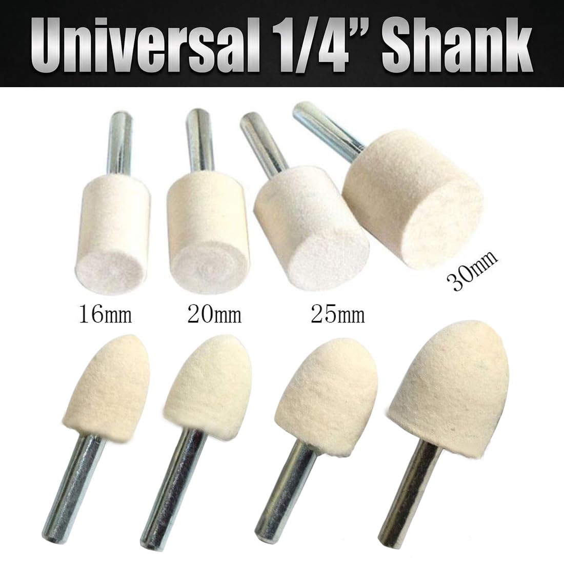 Wool Felt Polishing Bits - 1/4" Shank (Pack of 10) -3