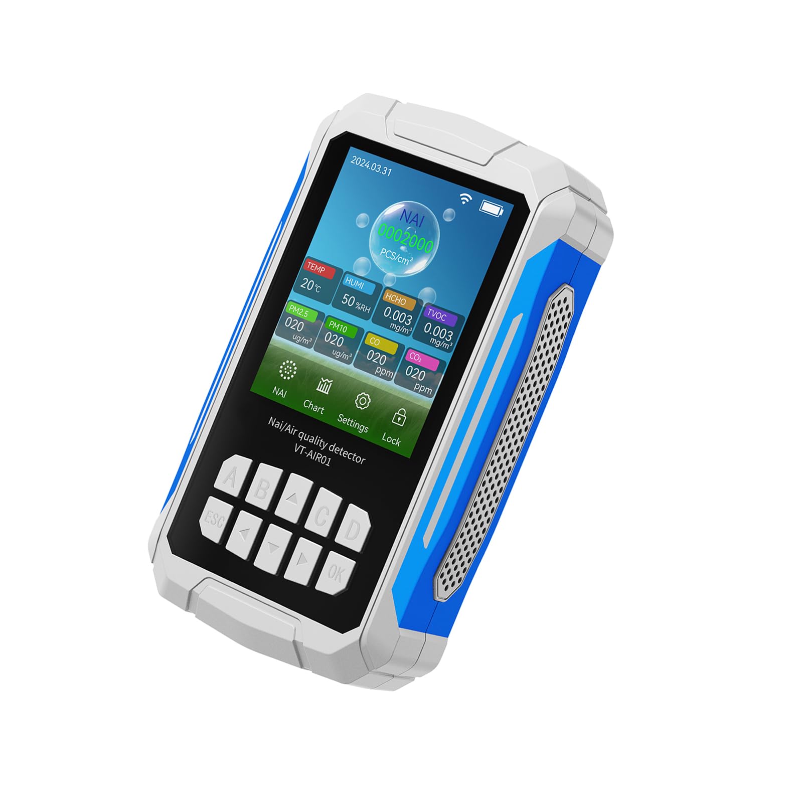Fafeicy Misuratore di qualità Dell'aria 10 in 1 Tester di qualità Dell'aria Interna Misuratore di con Rilevatore di Ioni Negativi PM2.5 PM10 CO2 VOC Umidità di (WHITE)
