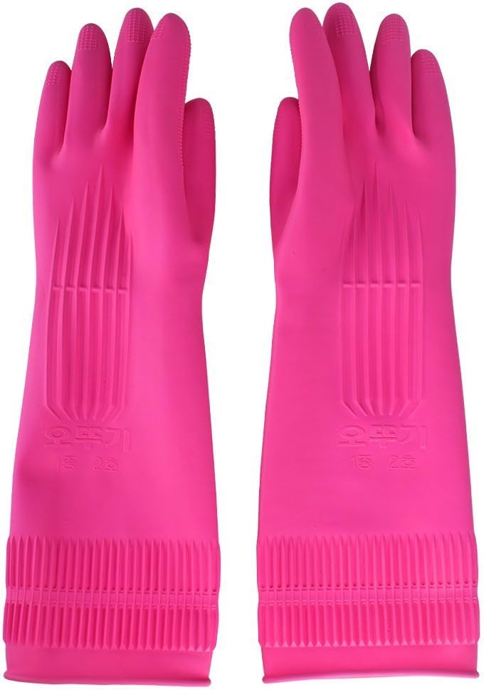 Top819 Trade Cleaning Gloves,Reusable Long Rubber Gloves Kitchen Household Dishwashing Gloves (M-pink)