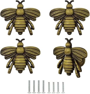 Mizhang Decorative Bee Cabinet Knobs, Metal Zinc Single Hole Bee Knobs Pulls Handles for Kitchen Cupboard Closet Door Furniture Dresser Drawer Hardware Knobs -4pcs (Bronze)