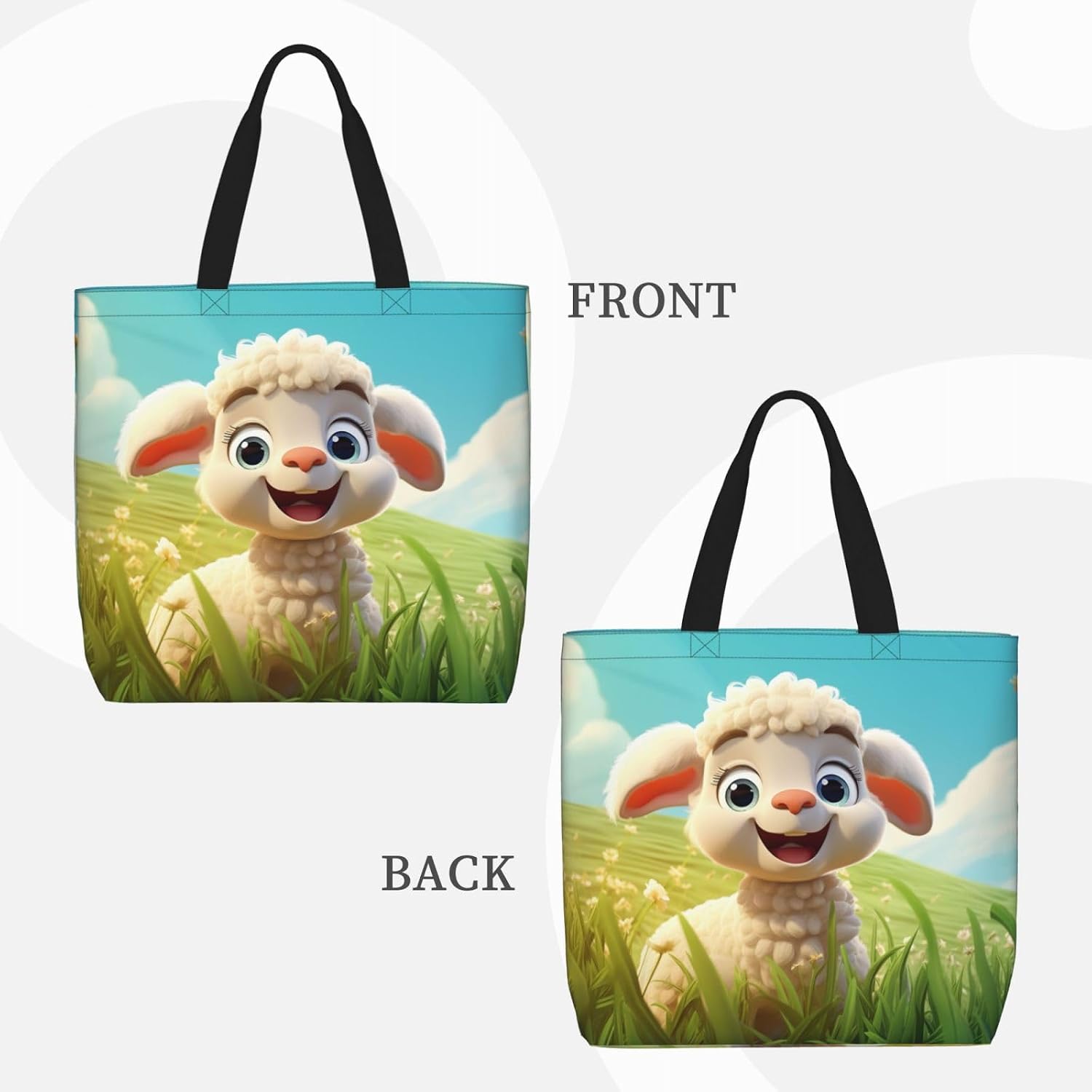 Cute Cartoon Sheep Print Eco-Friendly Tote Lightweight Grocery Bag Daily Commuting Travel Beach Gym Use