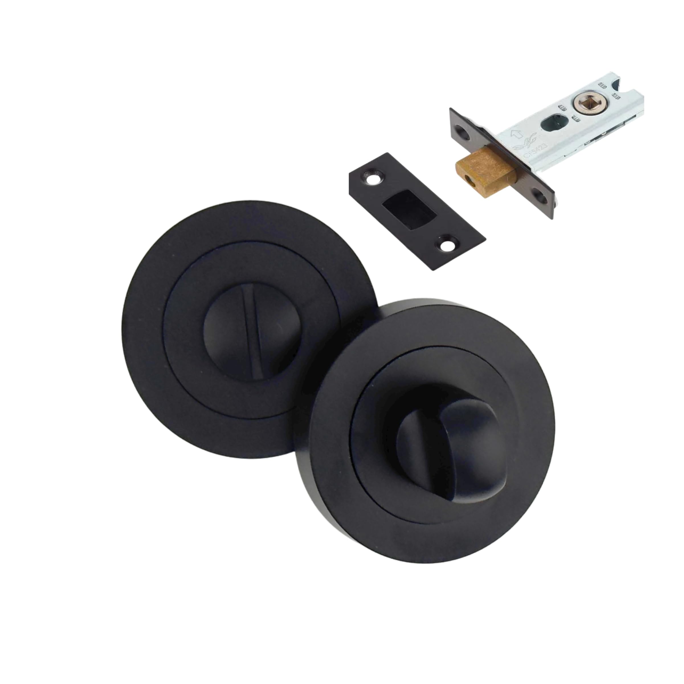 AXS Hardware Bathroom Turn & Release with Deadbolt, Antique Brass, Emergency Release, Single, 44mm Backset, 54mm Backset, Aluminium, Privacy Locking (Black, Pack - 44mm Backset)