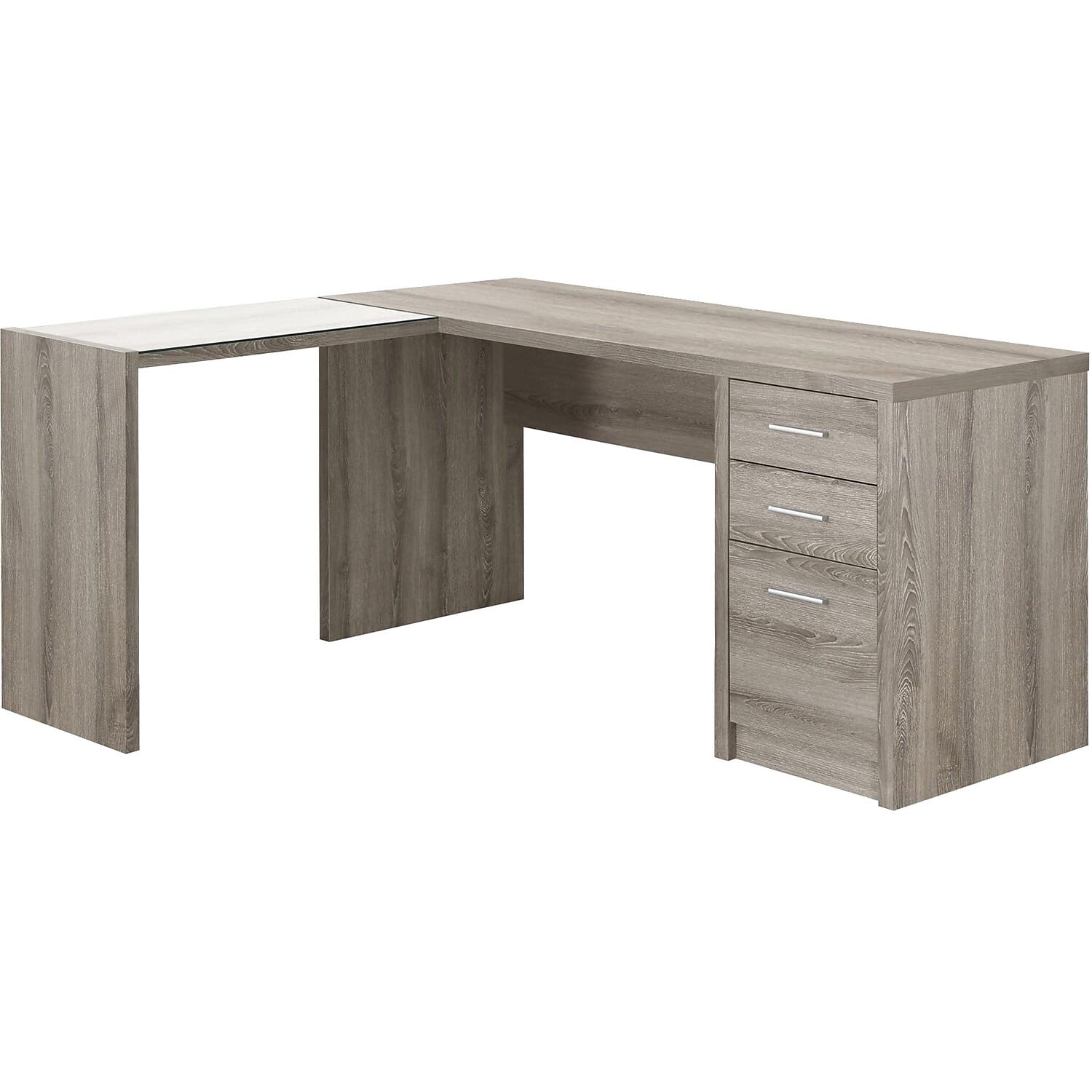 Monarch Specialties Dark Taupe Corner with Tempered Glass Computer Desk, 60"L x 55"W x 30"H