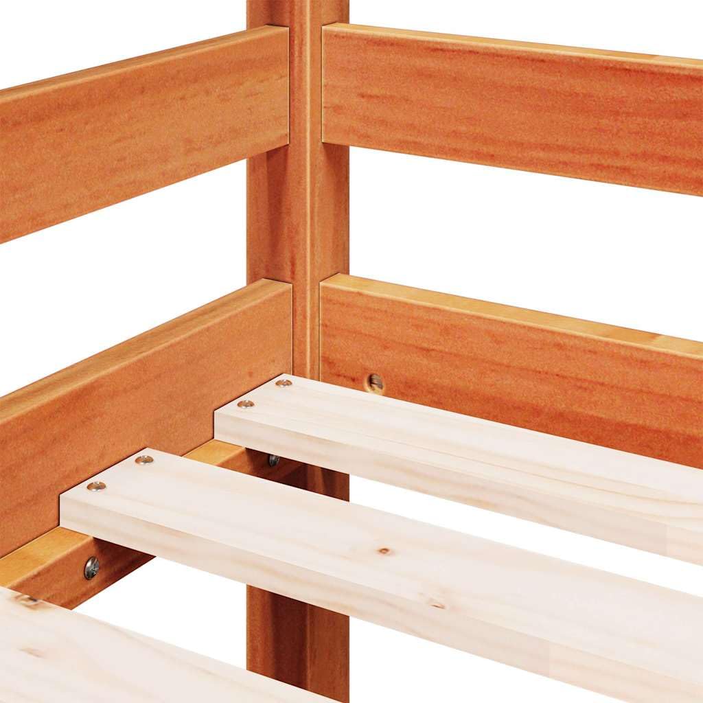 vidaXL Cama Alta de niños con Escalera Madera Maciza marrón 80x200 cm