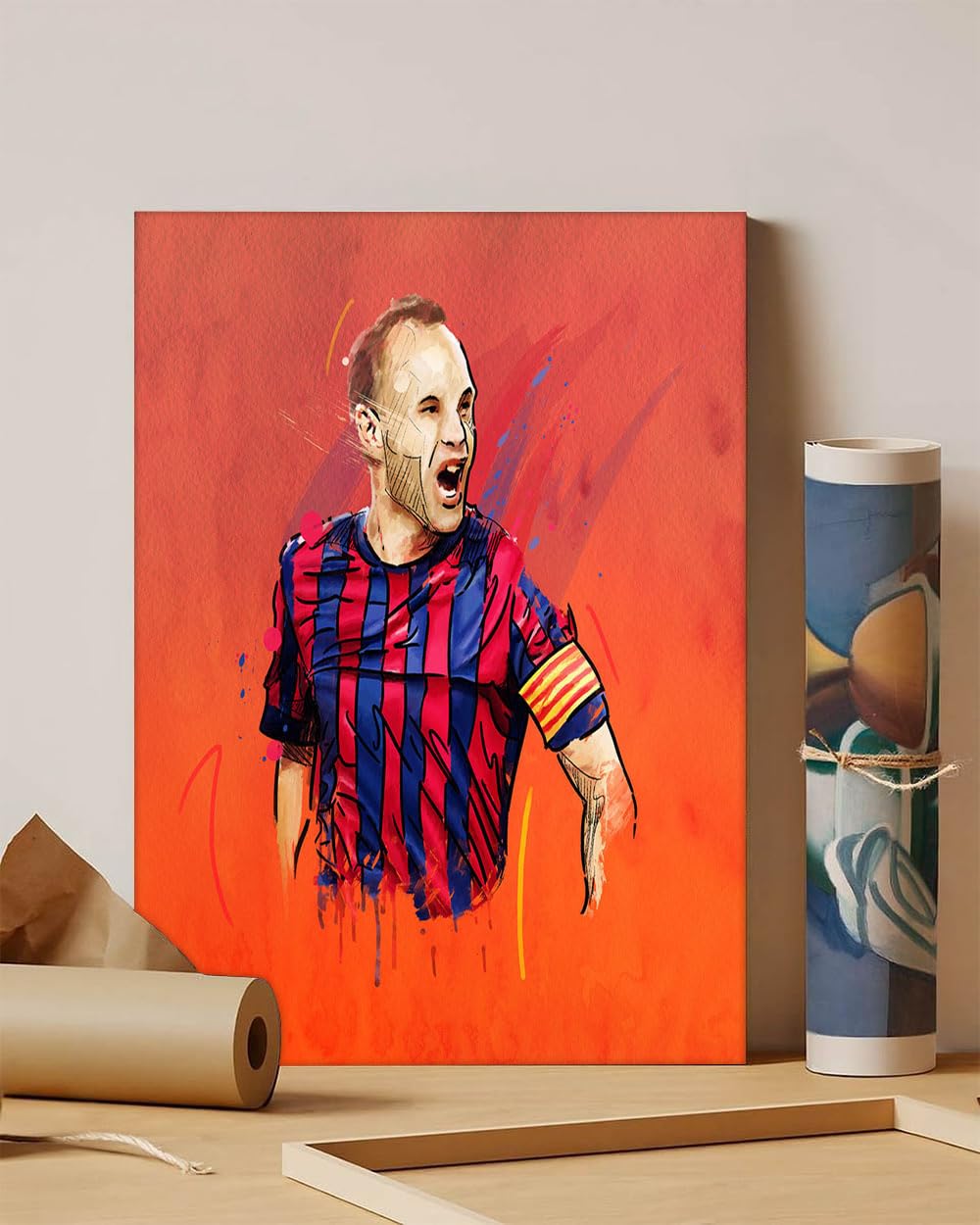 GADGETS WRAP Canvas Gallery Wrap Framed for Home Office Studio Living Room Decoration (11x14inch) - Andres Iniesta