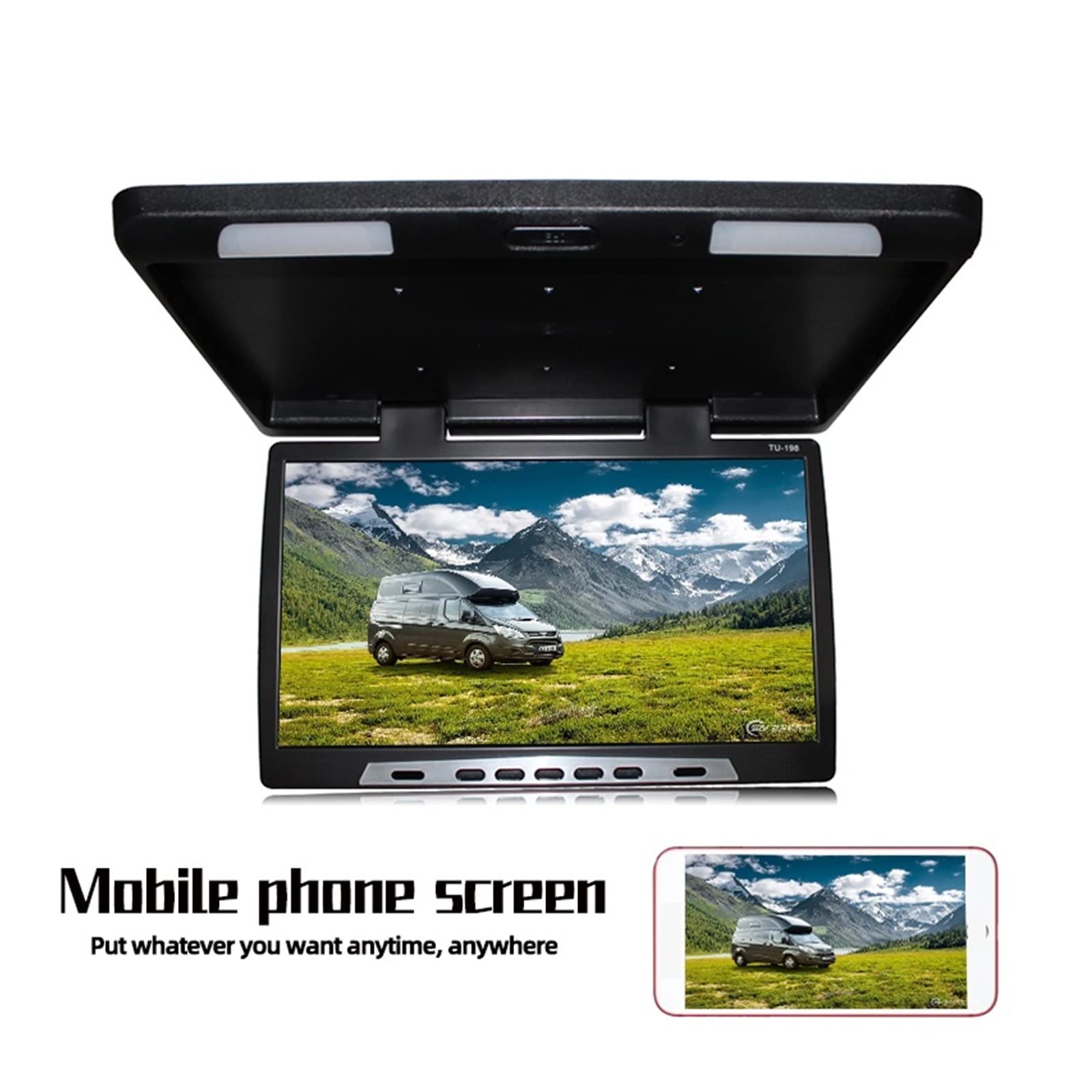 Reproductor de reposacabezas de Coche Monitor de Techo Coche 22 Pulgadas, Pantalla abatible hacia Abajo, vídeo Multimedia Superior, Montaje en, integrada IR, USB, FM(22 Beige Mirroring)