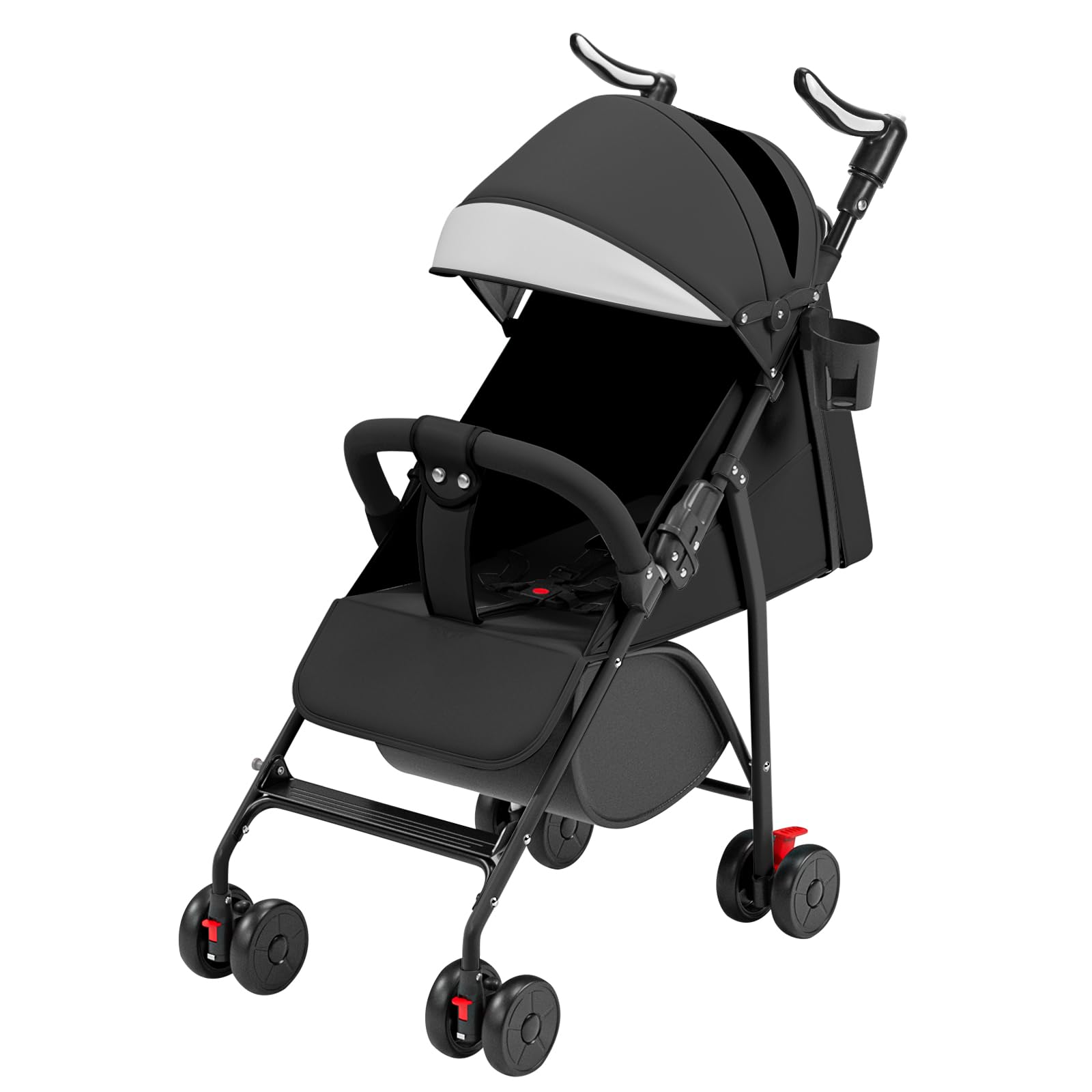 Poussette pliable multi-positions compacte légère siège réglable grand panier rangement matelas coton 0-4 ans noir