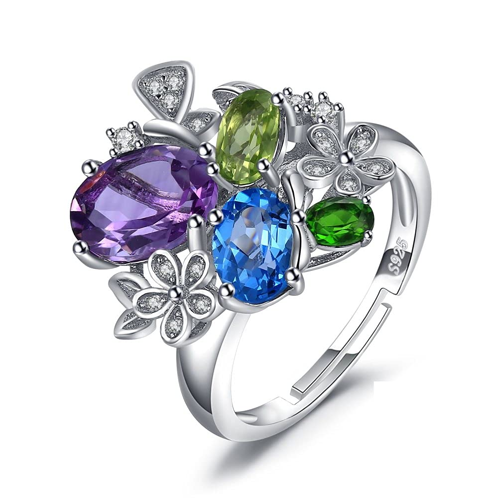 Bague bande ouverte réglable fleur d'améthyste à porter au quotidien