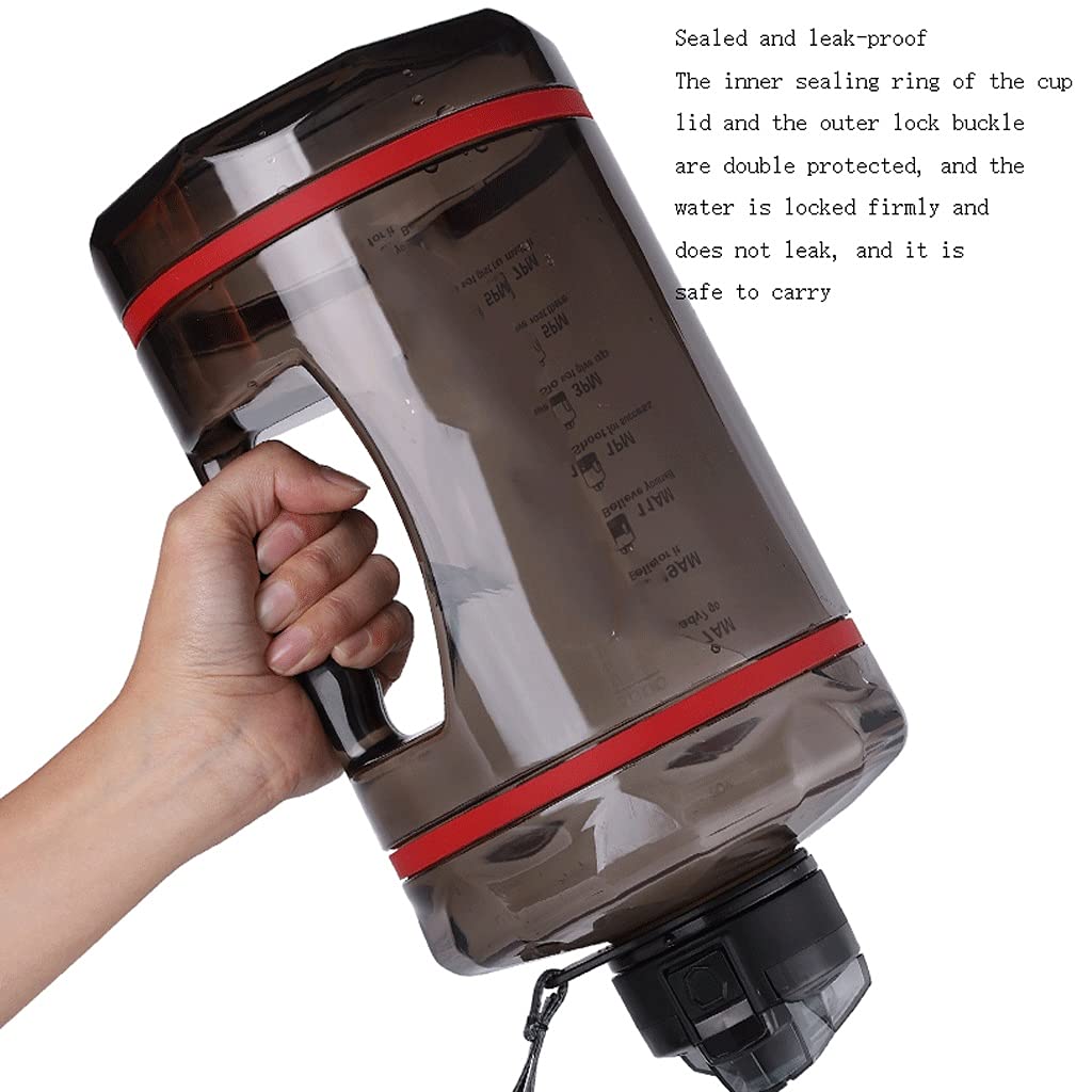 Draussen Motivationswasserflasche mit Zeitmaßstab Tritan PETG BPA. -Free Outdoor-Sportarten Große Kapazität 74.3/128.8oz Wasserkanne Auslaufsicher (Color : Black, Größe : 3780ML)