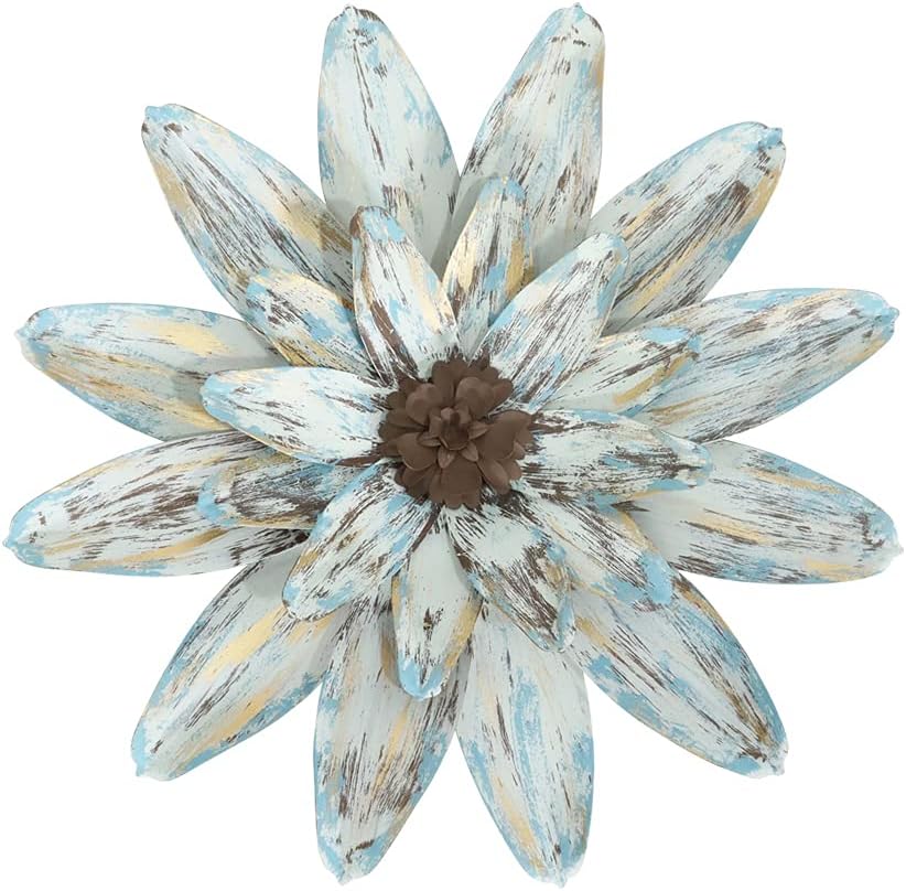 LIFFY 16 inches Large Metal Flower Wall Decor Indoor Outdoor Multi-Layered Floral Metal Wall Art Hanging Decorations for Bedroom Living Room Office Multicolor