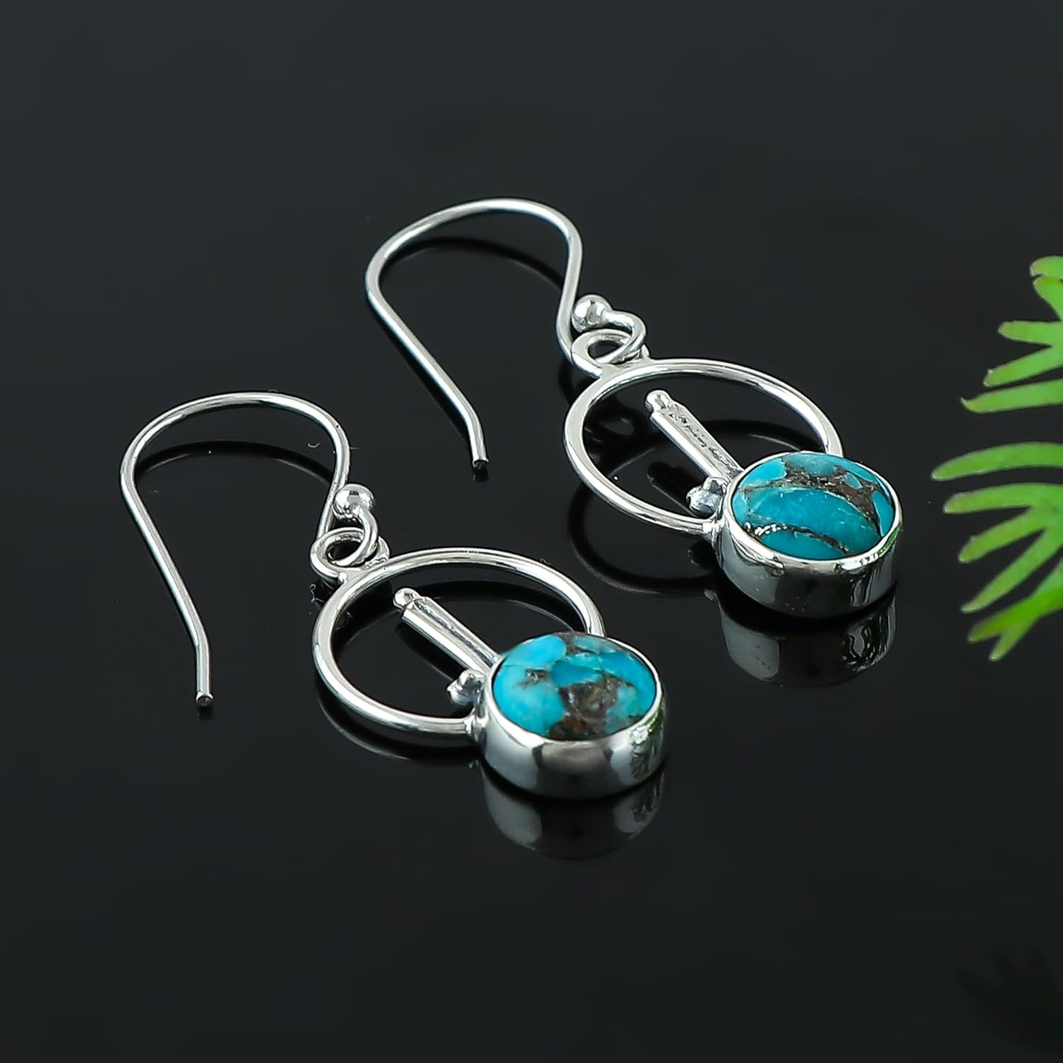 Genuine Copper Turquoise Gemstone Earrings, 925 Sterling Silver Earring, Handmade Women Jewelry, Turquoise Crystals, December Birthstone, Designer Dangling Earring, Mother's Day Gift - Image 3