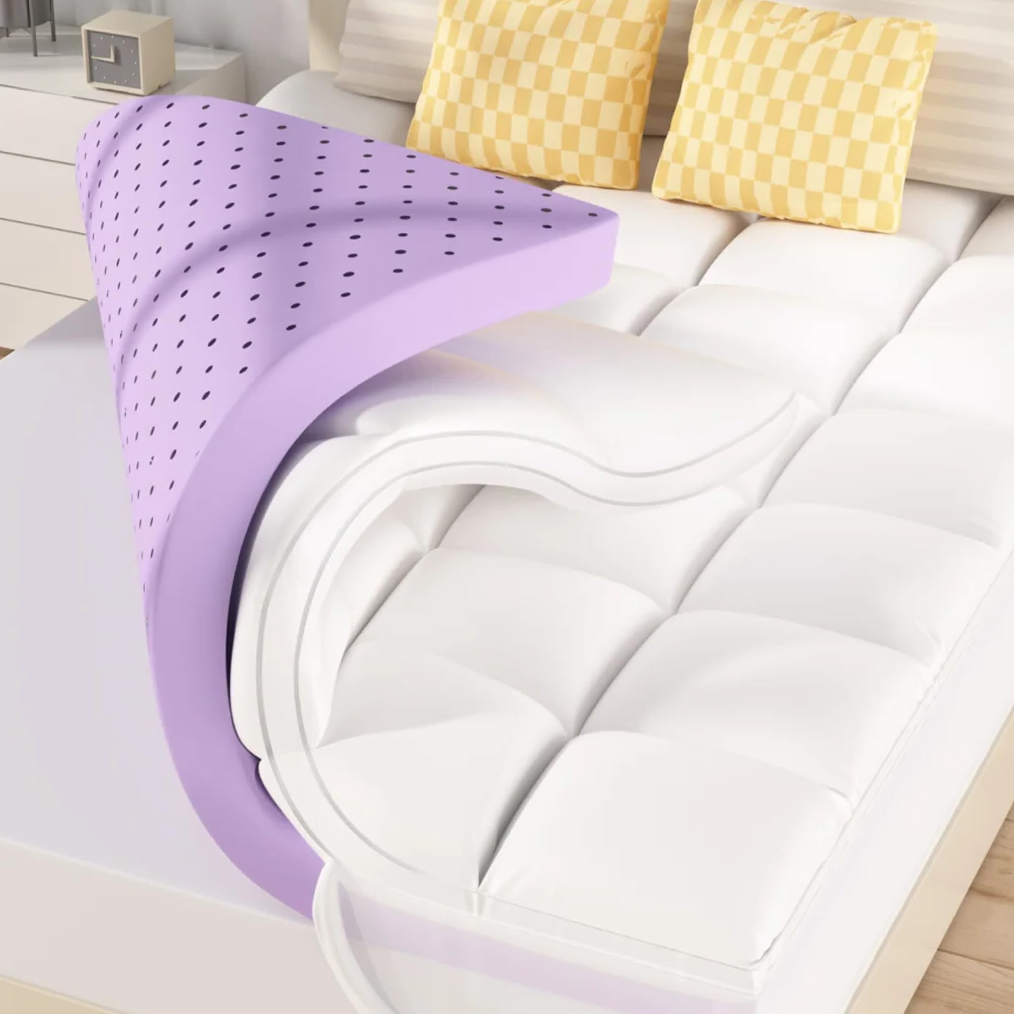 SINWEEK Dual Layer 5 Inch Memory Foam Mattress Topper King Size, 3 Inch Gel Memory Foam Plus 2 Inch 1450 GSM Down Alternative Quilted Pillow Top Mattress Pad Cover, White