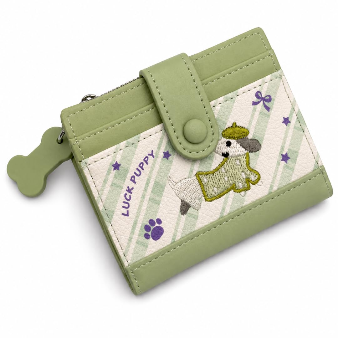 Cute Puppy Wallet for Women & Girls (Green and White)-image-7