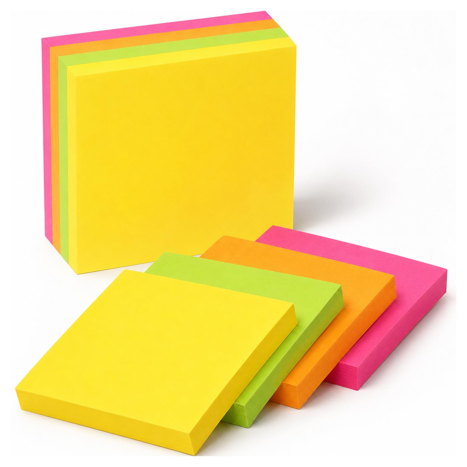 400 Bright Sticky Notes 76x76mm (3"x3"), 4 Pads of 100 Sheets, Colourful Memo Notes for Home Office School, Reminders Note Taking