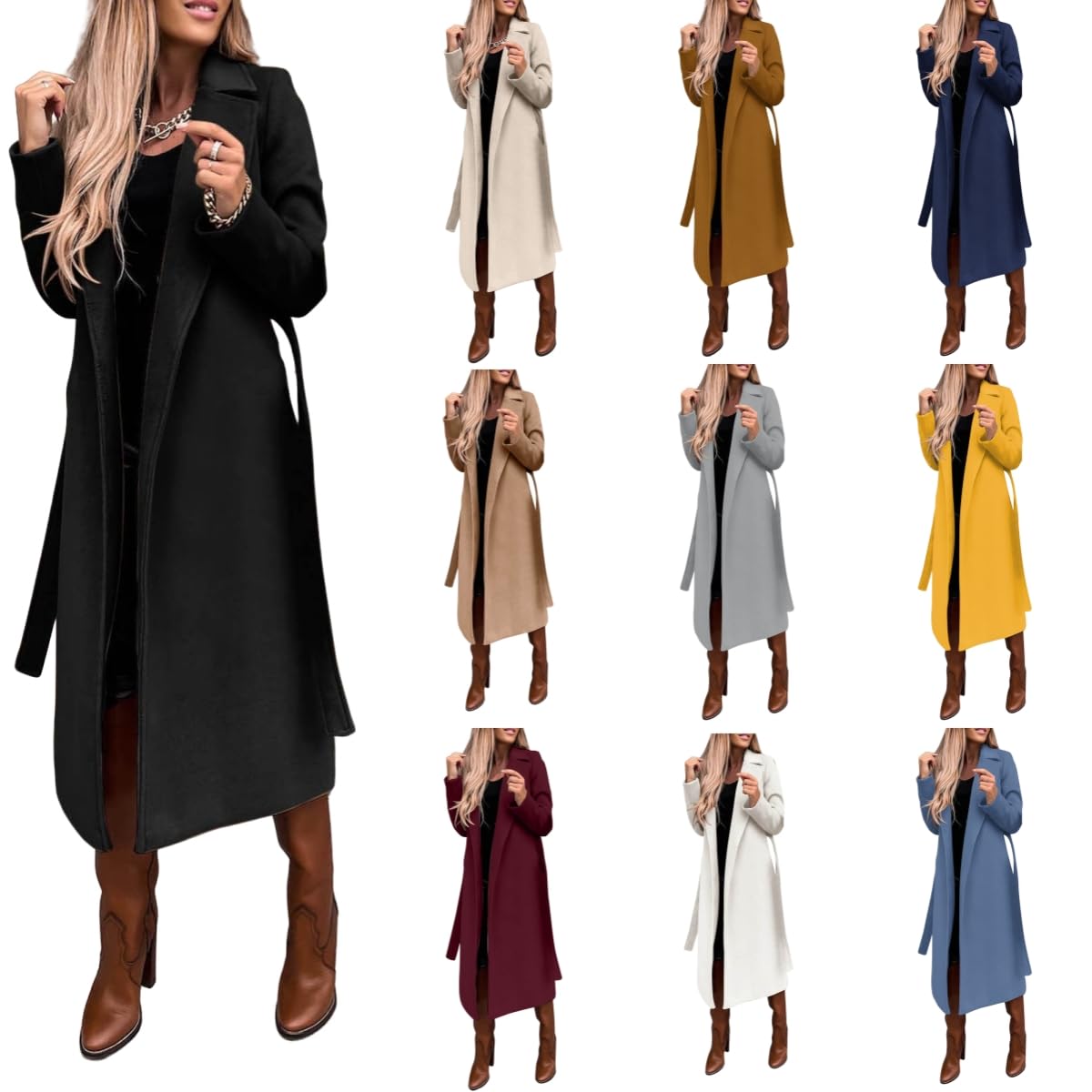 Generico Cappotto Lungo In Lana Da Donna Cappotti Invernali Lunghi Oversize Caldo Trench In Misto Lana Classico Cappotto con Revers A Lancia Elegante Capospalla Da Lavoro