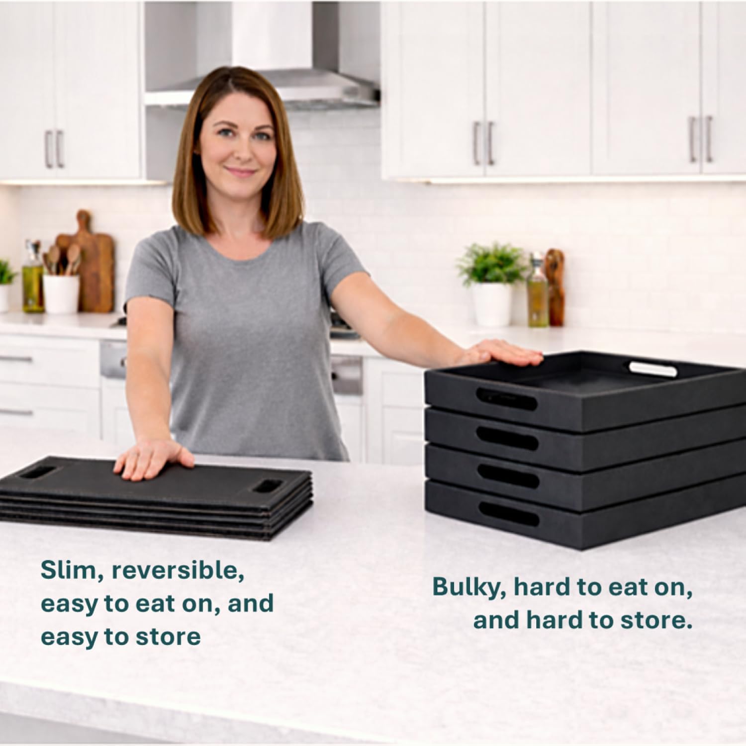 FREEFORM PLACEsMAT 2-in-1 Faux Leather Placemat & Serving Tray | Reversible Design, Lays Flat & Easy to Clean | Ottoman Food Tray, Perfect Housewarming Gift, 18” x 14” (Navy Blue & Ivory, Single)