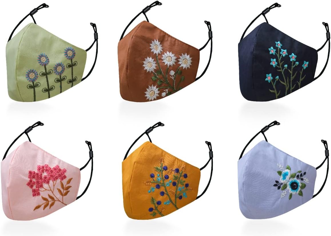 Cotton Reusable Anti-Bacterial Embroidered Cloth Face Mask with Adjustable Ear Loop For Women And Ladies
