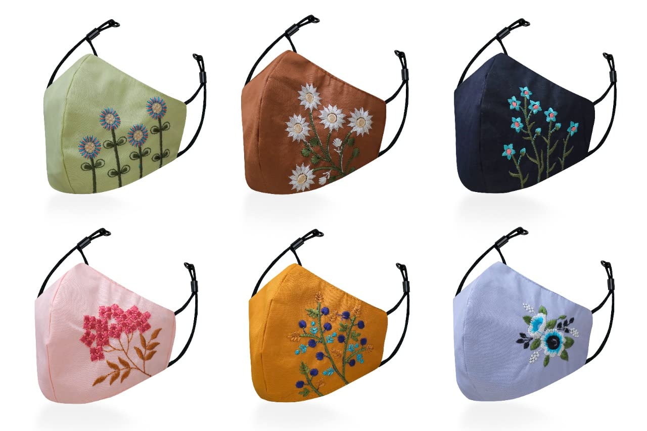 Cotton Reusable Anti-Bacterial Embroidered Cloth Face Mask with Adjustable Ear Loop For Women And Ladies