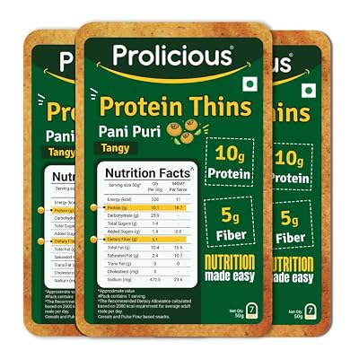 Prolicious Pani Puri High Protein Thins | NO Palm Oil | Crispy & Nutritious Snack Chips (50g Pack of 3)
