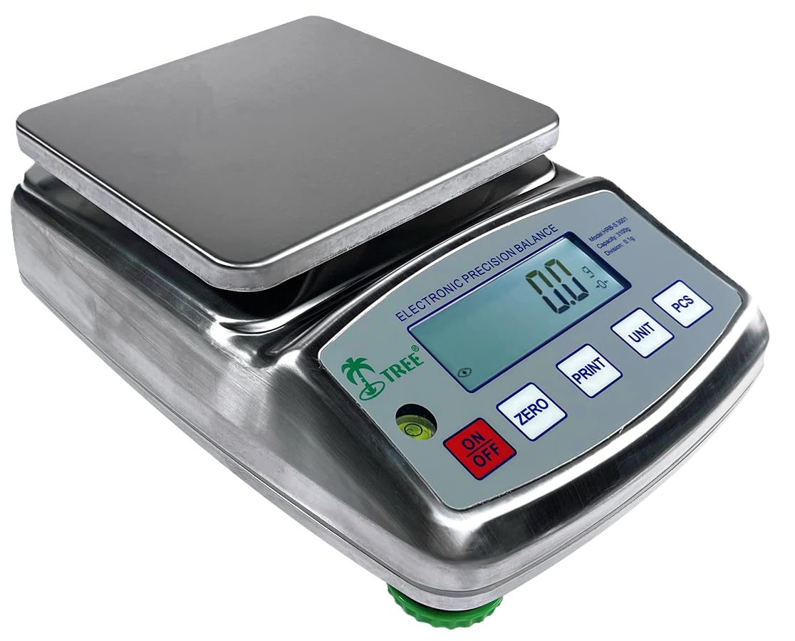Tree HRB-S 10001 Stainless Steel Top Loading Balance Scale, 10,000 g x 0.1 g for Accurate Weighing of Jewelry, Powders, Gemstones, Herbs, and More