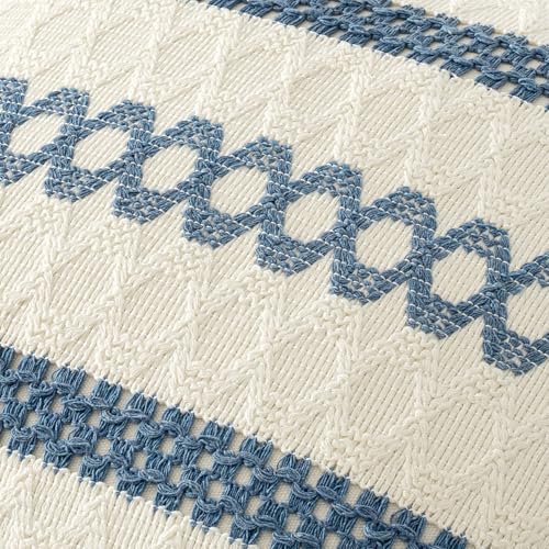 Image of MIULEE Set of 2 Blue Boho Decorative Lumbar Pillow Covers 12x20 Inch | Farmhouse Coastal Couch Throw Pillows Modern Summer Cushion Covers Macrame Woven Spring Decor for Bed Sofa Chair