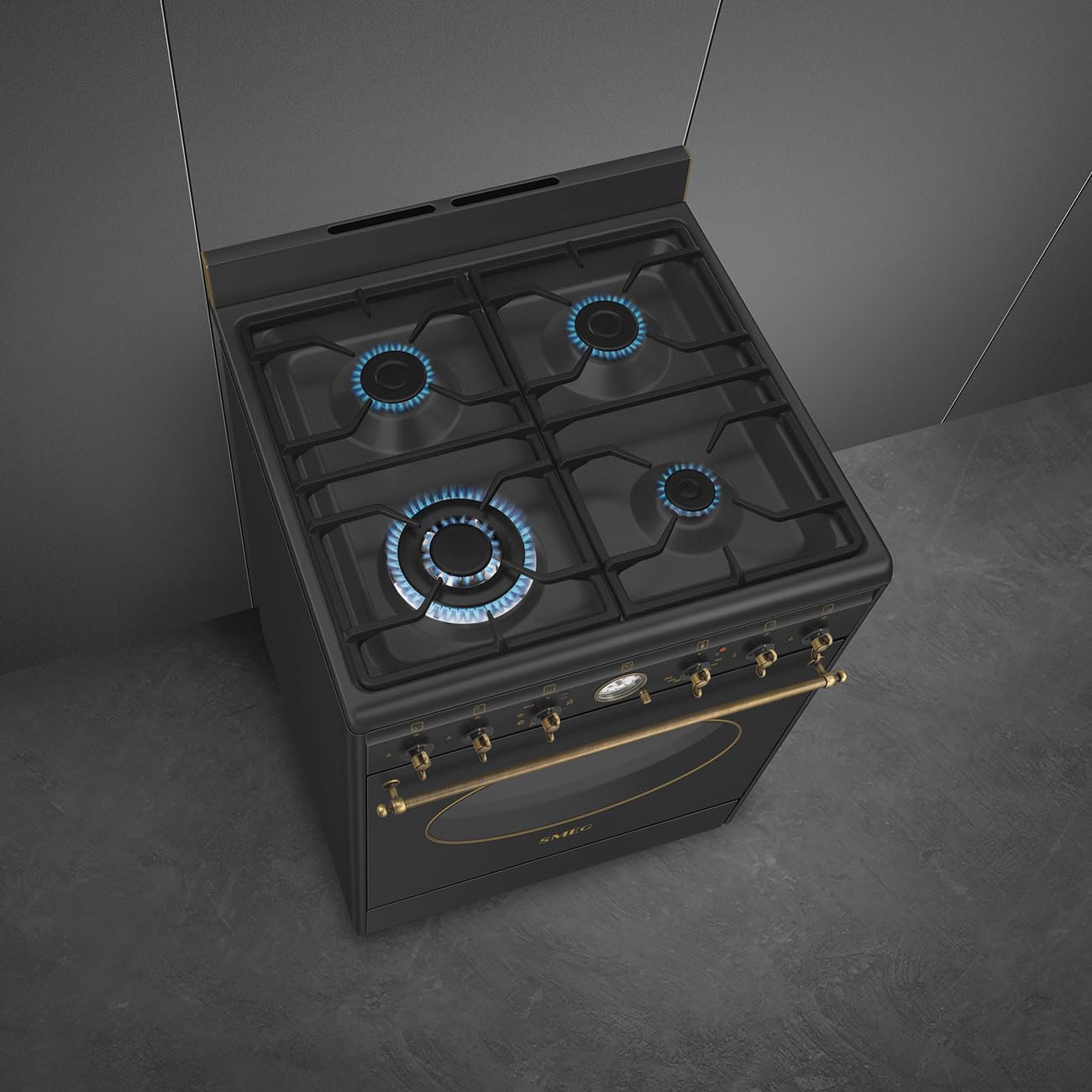 Smeg CO60GMAN2 Gas Kitchen, 60 Cm, Colonial aesthetics, 4 gas rings, Electric, Vapor Clean, Anthracite colour, Energy class A