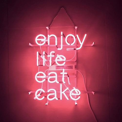 Letrero de neón rosa con texto en inglés Enjoy Life EAT Cake de 17 x 14 pulgadas para el hogar, dormitorio, pub, hotel, playa, recreativo, sala de
