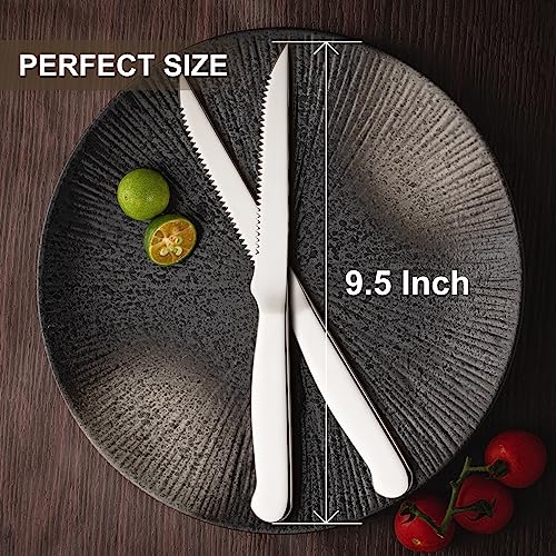 Steak Knives Set of 8, Eisinly Sharp Serrated Knife Set with Sturdy Full Stainless Steel Handle for Kitchen Restaurant Party, 9.5 Inches, Silver - Image 6