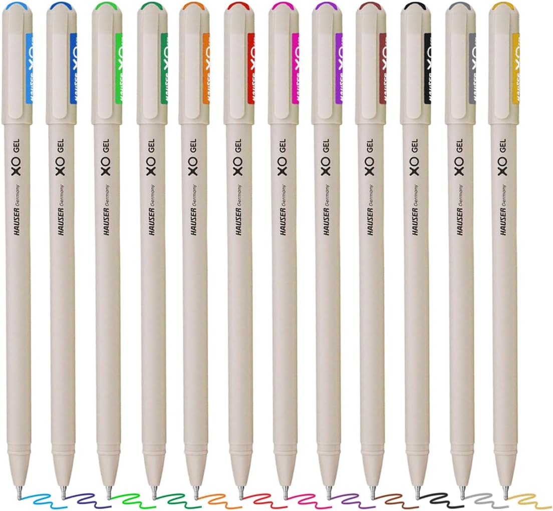 Hauser XO Multicolor Gel Pen with Hard Box Case | Sleek Body & Minimalistic Design | Matt Finish | Ultra Durable Tip | Set Of 12 Bright Ink Colors