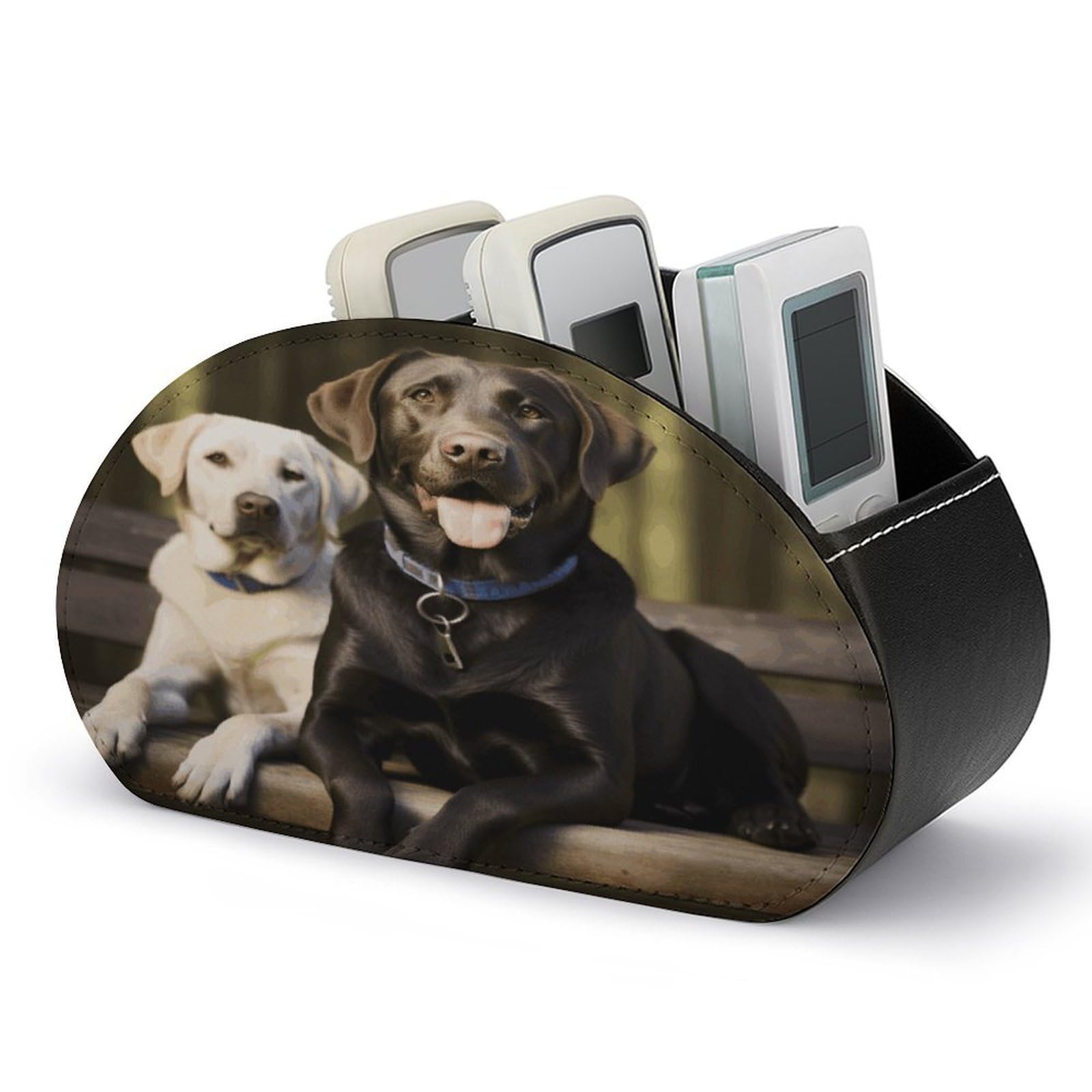 FekiLoot Labrador Remote Control Holder with 5 Compartments - PU Leather Remote Caddy Desktop Organizer, Personalized TV Media Remote Storage Box for Home Coffee Desk Accessories