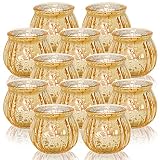 WDHODEC Gold Votive Candle Holders Set of 12, Pumpkin Tealight Candle Holder Mercury Glass for Weedi
