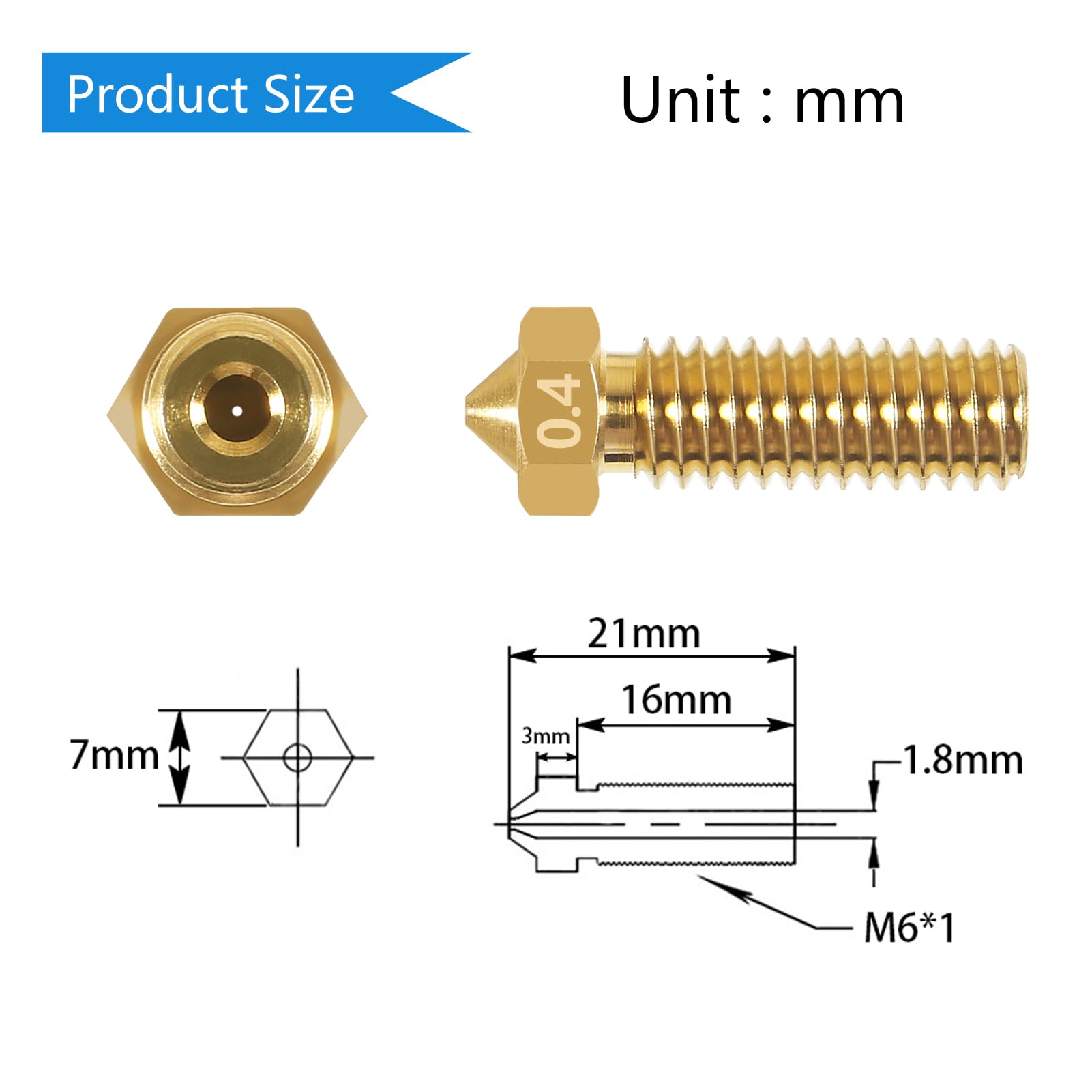 5 Stück 0,4 Mm Messing-Düsen – Kompatibel Mit Volcano, Anycubic Vyper, Kobra Max, Artillery & Rapido Hotend, 3D-Drucker