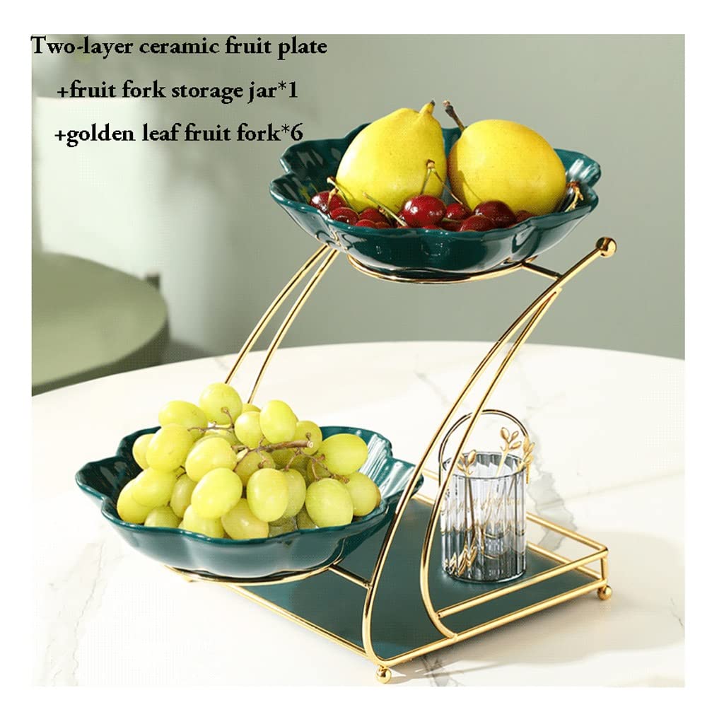 ZAW Obstschale, Obstschale, Obstschale, Obstschale, Set, Glas, Keramik, zwei- oder dreistufig, Obstteller für die Küche, großer Obstständer mit Obstgabel-Ständer (Farbe : B)