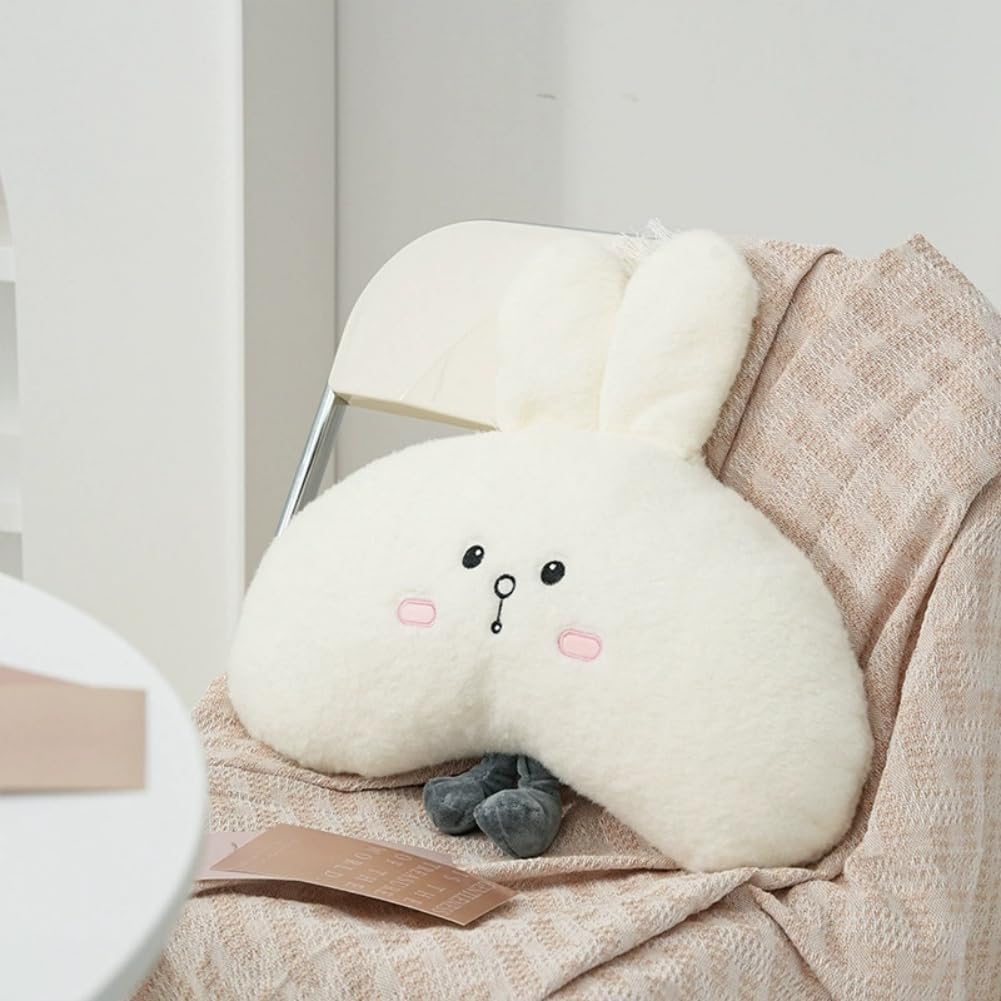 XJBTBA Lindo cojín de apoyo lumbar de conejito esponjoso – 16.9 x 15.7 pulgadas, suave y cómodo cojín de apoyo para la espalda para silla de oficina, coche, sofá, sala de estar, dormitorio, decoración