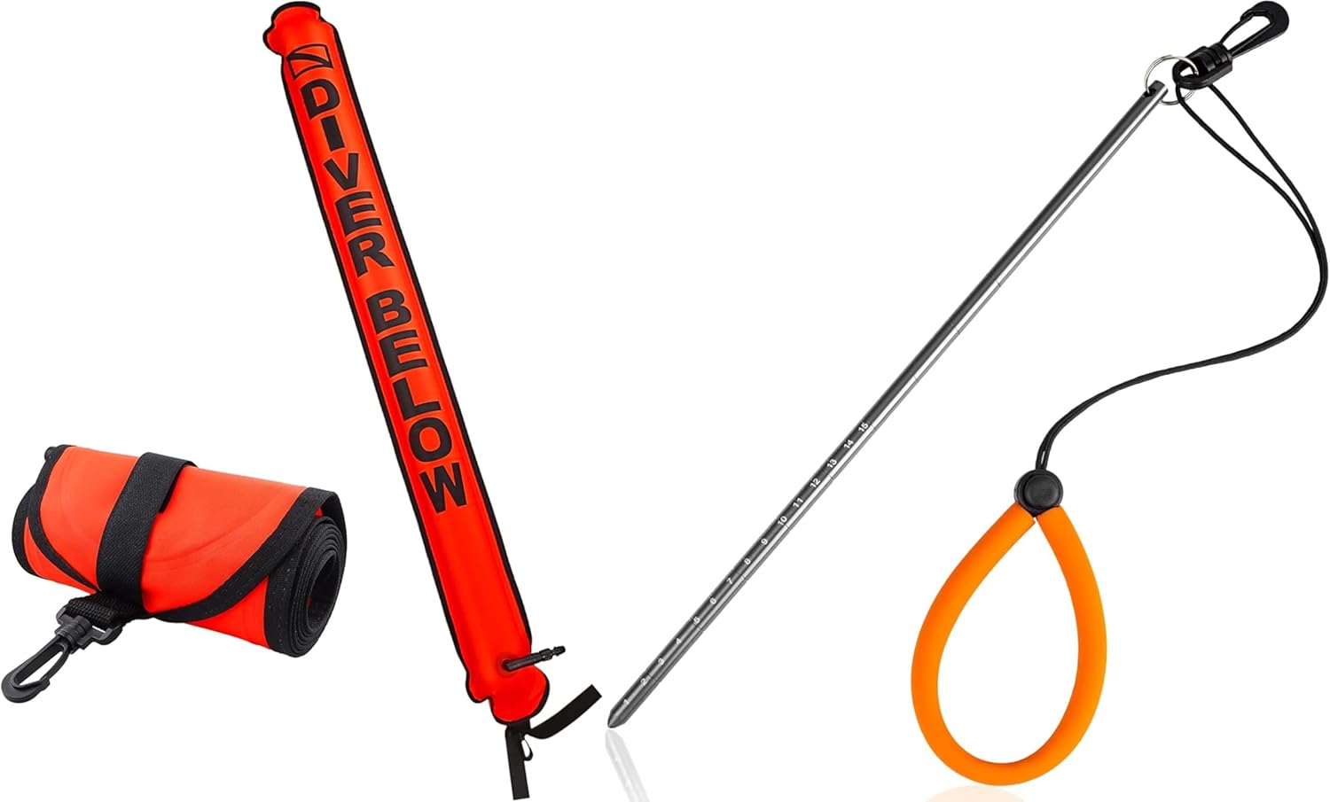 4ft Surface Marker Buoy Orange and 13'' Aluminium Alloy Lobster Tickle Stick Grey